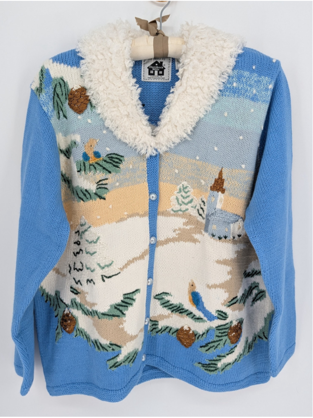 Storybook Knits Sunday Morning Cardigan 1X Winter Church Scene Vintage HSN